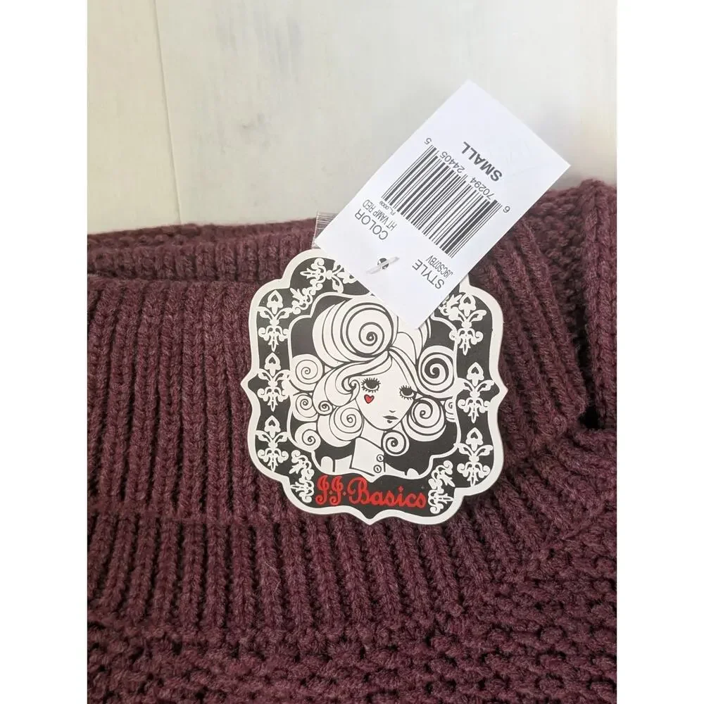 JJ Basics Basics Sleeveless Cable Knit Turtleneck Sweater Dress Small Burgundy - Picture 7 of 8